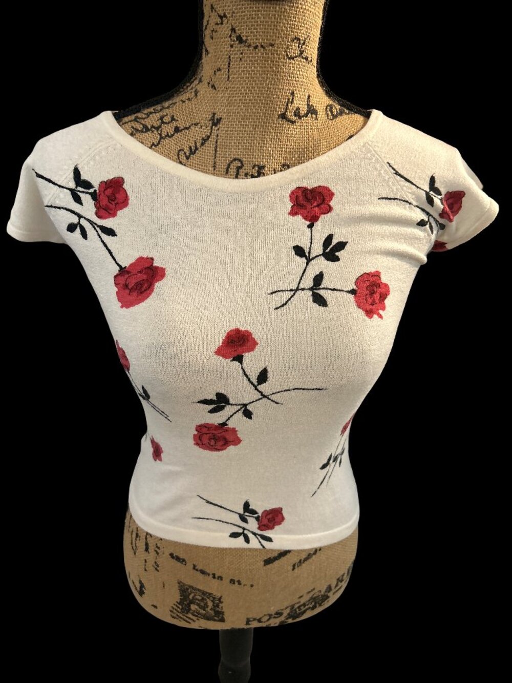 Rare Vintage Moda International Y2K Floral Rose Knit Top Size XS